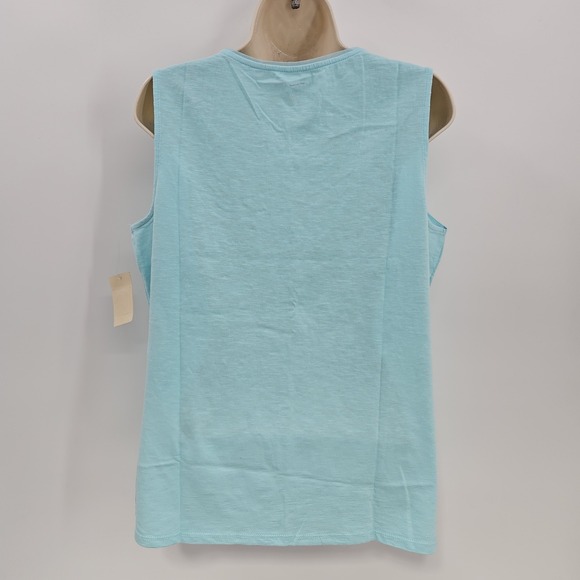Coldwater Creek Tank Top Womens Medium Blue Eyelet Pinwheel Linen Sleeveless New - Picture 4 of 13